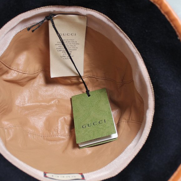 NWT GUCCI GG Supreme Monogram Leather Wool Bucket Hat M 57 cm 679426 UNISEX - Picture 6 of 9